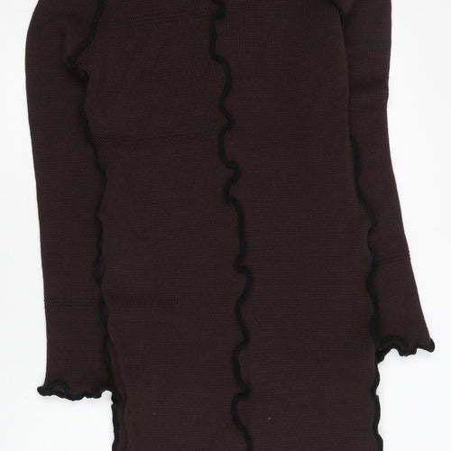 ASOS Design Women’s Brown Midi Bodycon Dress Size 10 Knit Ruffle