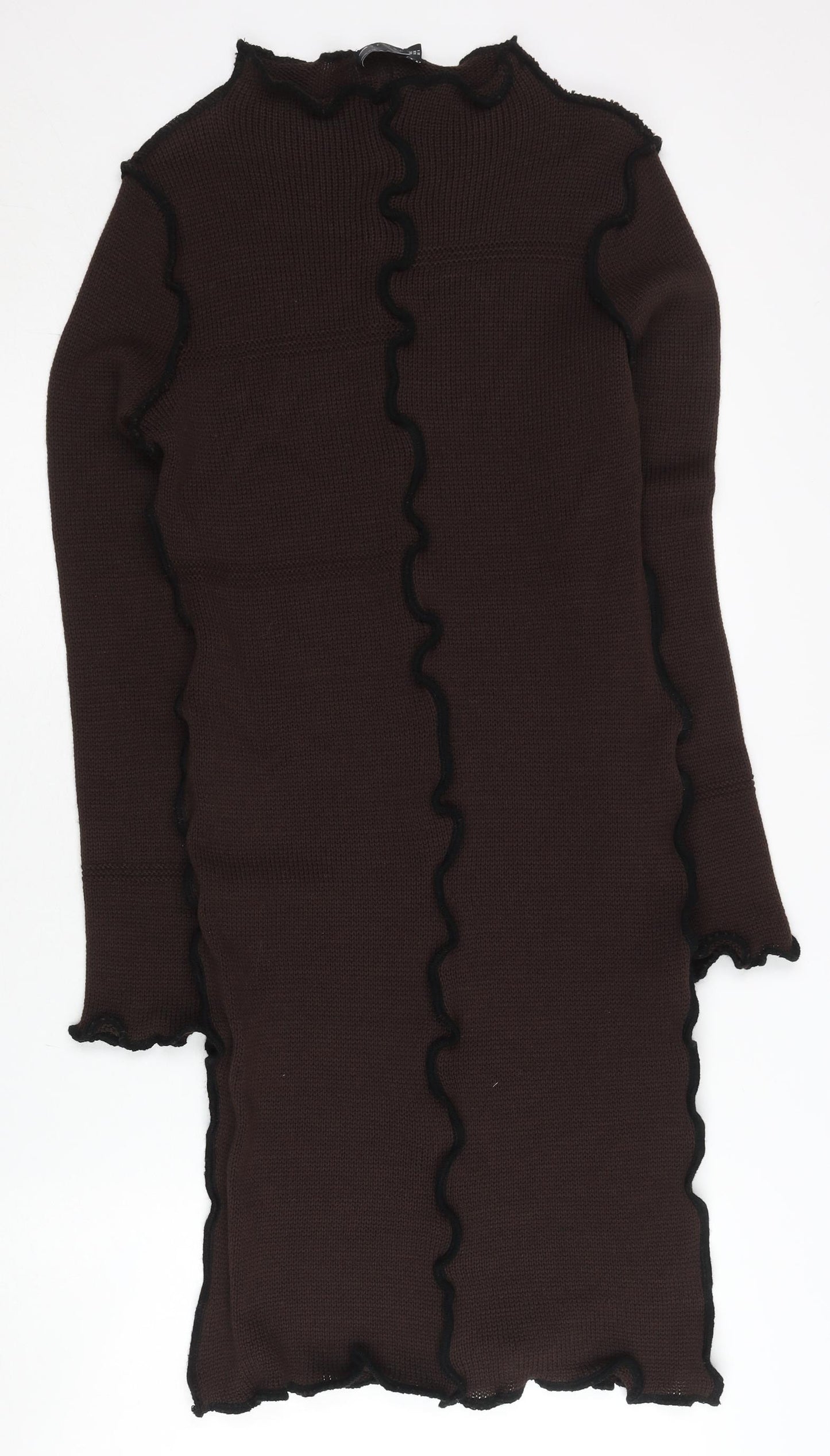 ASOS Design Women’s Brown Midi Bodycon Dress Size 10 Knit Ruffle