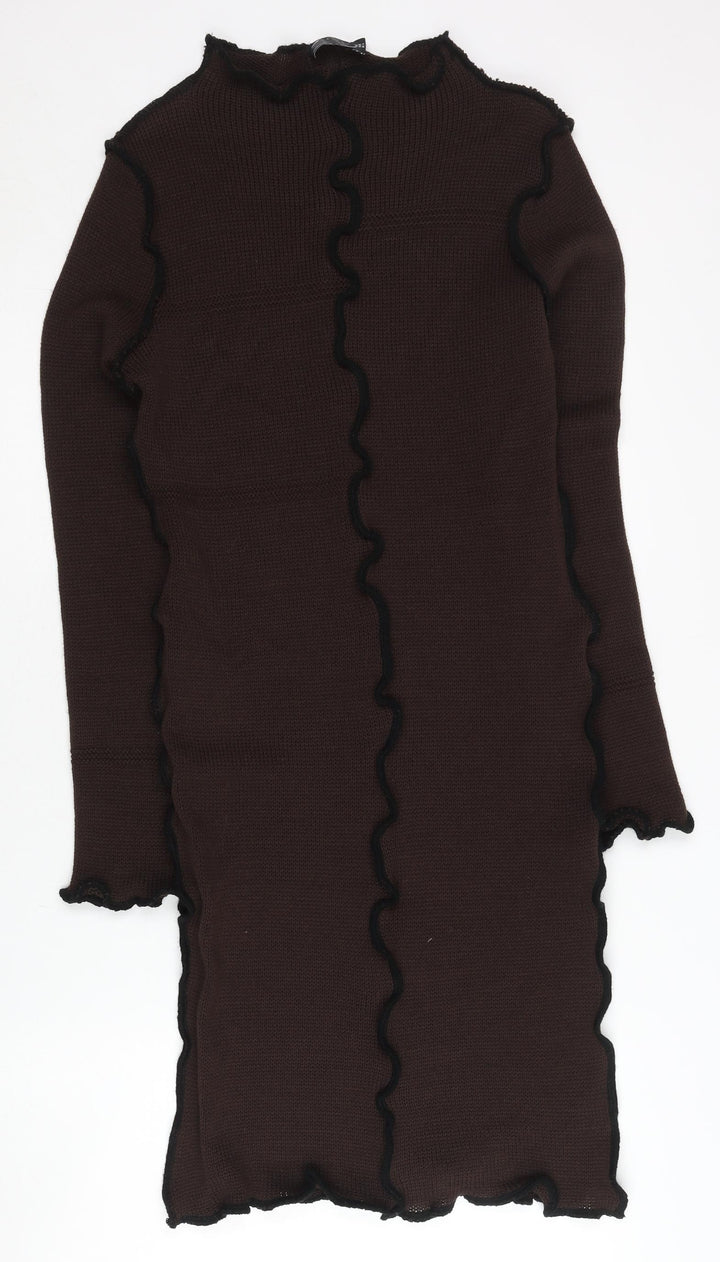 ASOS Design Women’s Brown Midi Bodycon Dress Size 10 Knit Ruffle