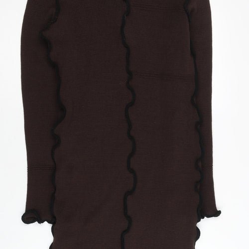 ASOS Design Women’s Brown Midi Bodycon Dress Size 10 Knit Ruffle
