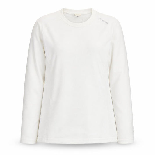Front view of Oxylane women’s white pullover sweatshirt, size L, polyester crew neck