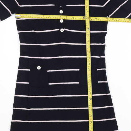 Phase Eight Women’s Blue Striped Shift Dress Size 12 V-Neck Cotton Blend