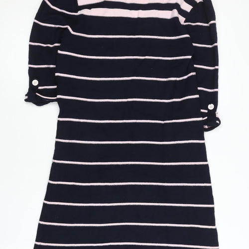 Phase Eight Women’s Blue Striped Shift Dress Size 12 V-Neck Cotton Blend