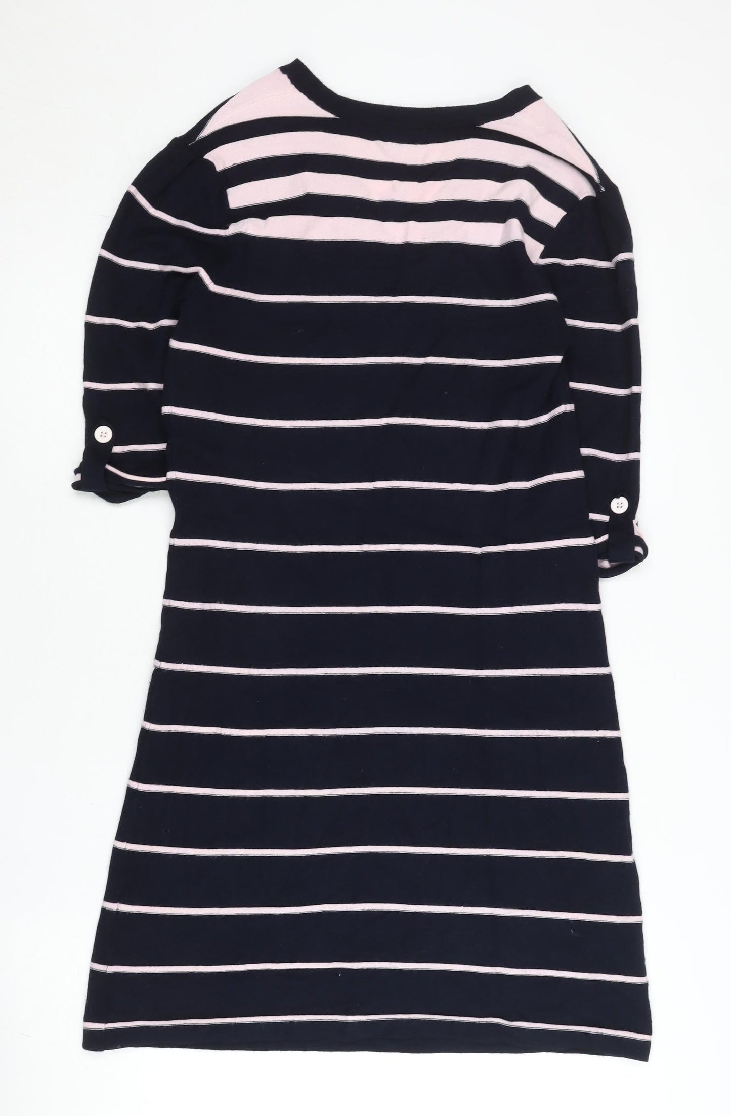 Phase Eight Women’s Blue Striped Shift Dress Size 12 V-Neck Cotton Blend