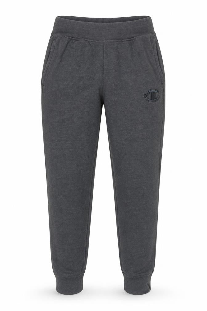 Front view of Champion men’s grey jogger sweatpants s regular fit elastic waist