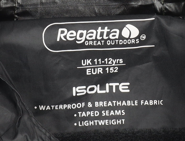 Regatta Girls Black Waterproof Rain Coat Jacket 11-12 Years Isolite