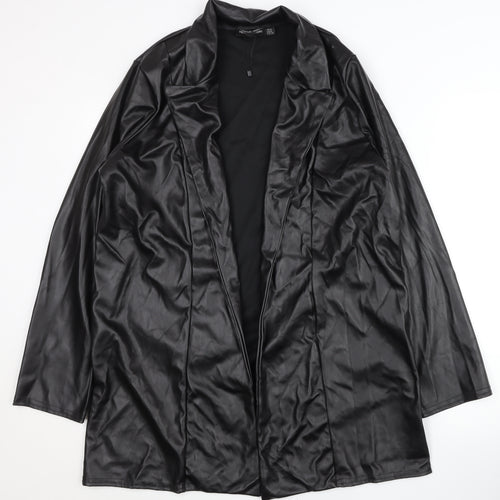 PrettyLittleThing Womens Black Faux Leather Long Coat UK 12
