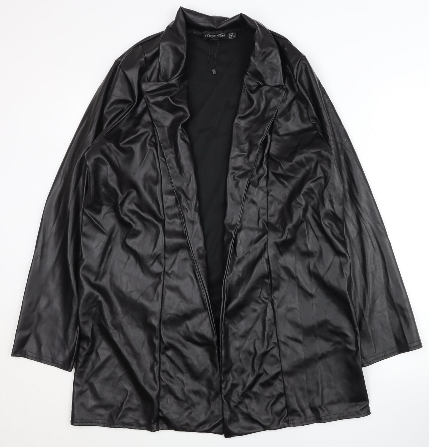 PrettyLittleThing Womens Black Faux Leather Long Coat UK 12
