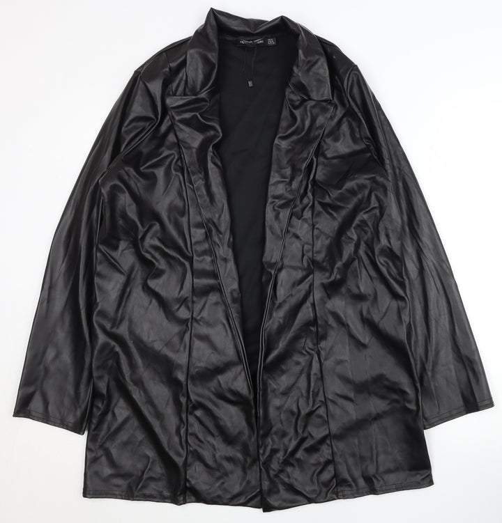 PrettyLittleThing Womens Black Faux Leather Long Coat UK 12