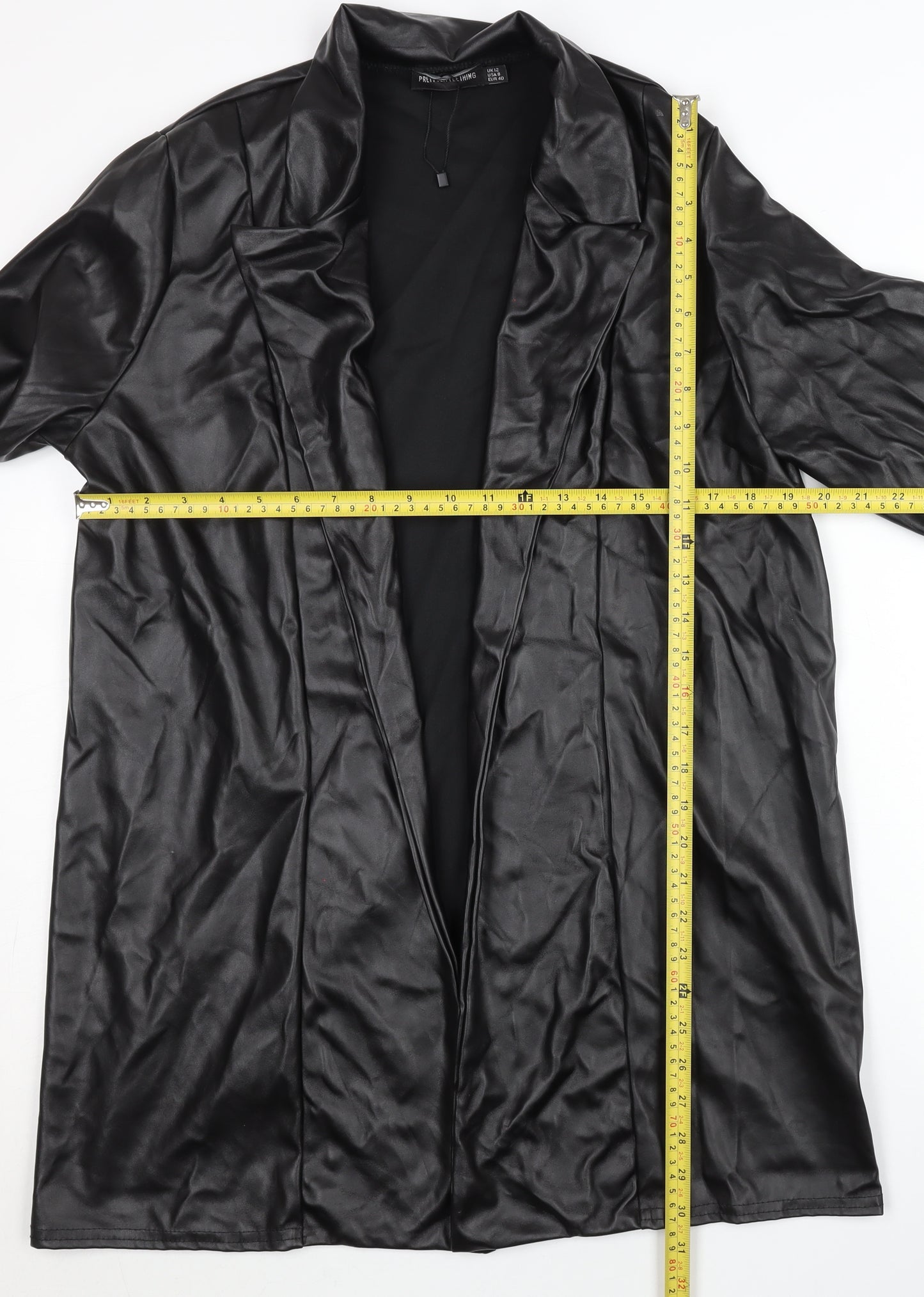 PrettyLittleThing Womens Black Faux Leather Long Coat UK 12