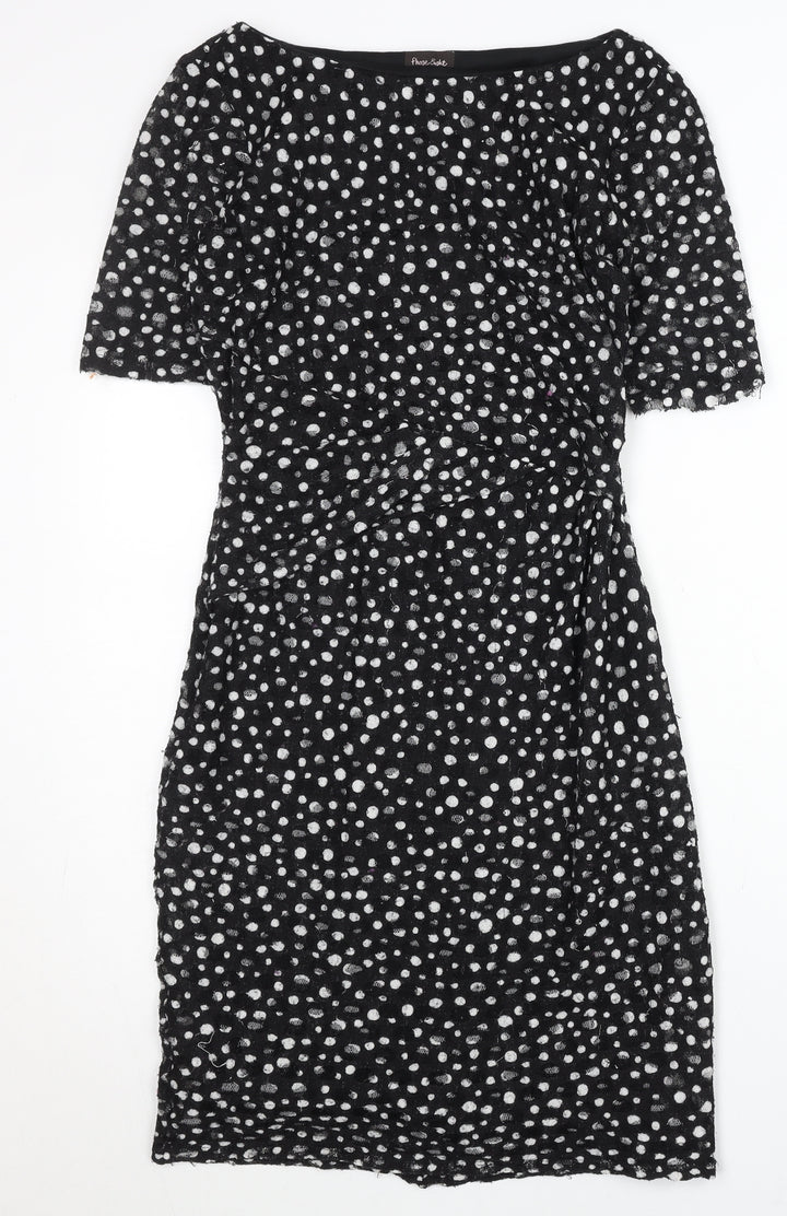Phase Eight Women’s Black Polka Dot Knee Length Sheath Dress Size 8