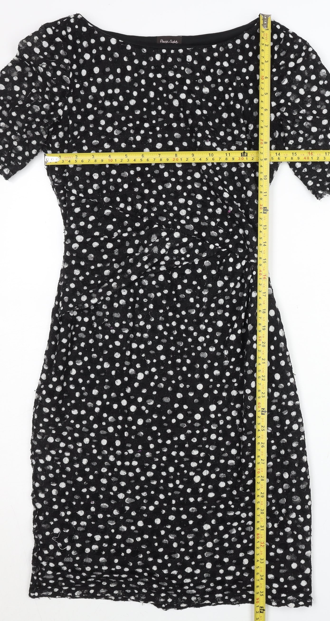 Phase Eight Women’s Black Polka Dot Knee Length Sheath Dress Size 8