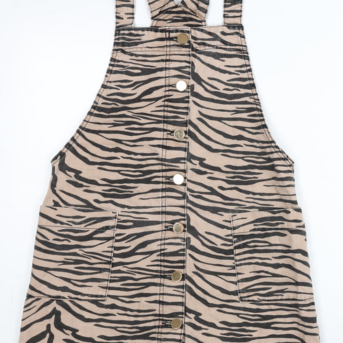 River Island Women’s Beige Animal Print Pinafore Dress Size 8