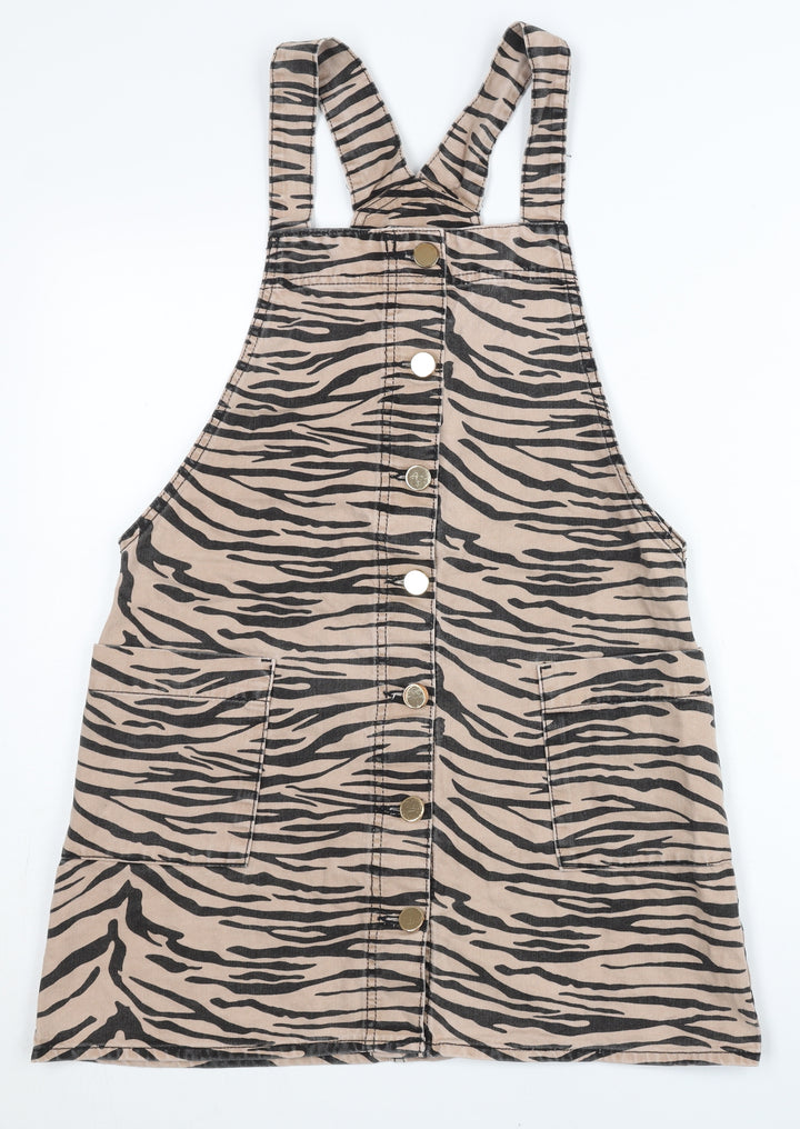 River Island Women’s Beige Animal Print Pinafore Dress Size 8
