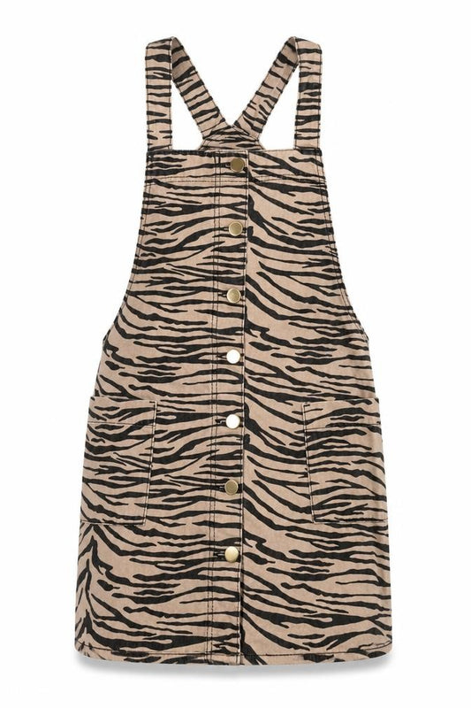 Front view of River Island Women’s Beige Animal Print Pinafore Dress, size UK 8