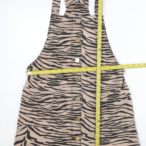 River Island Women’s Beige Animal Print Pinafore Dress Size 8