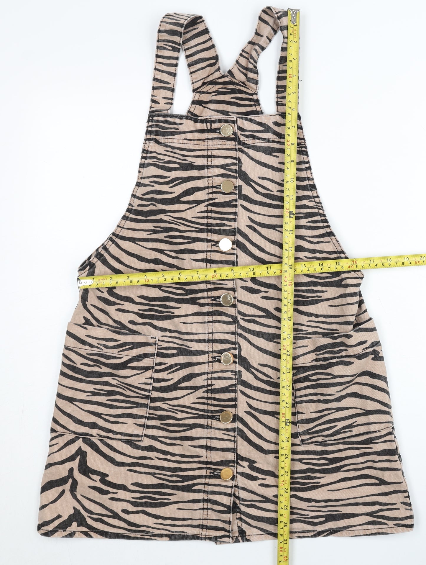 River Island Women’s Beige Animal Print Pinafore Dress Size 8