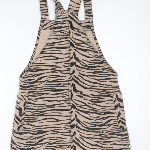 River Island Women’s Beige Animal Print Pinafore Dress Size 8