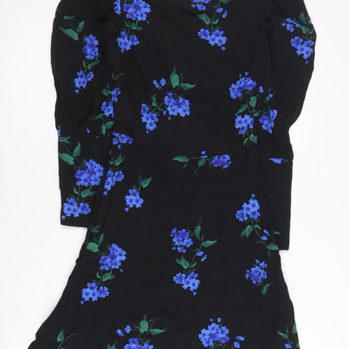 Nobody's Child Women's Black Floral A-Line Viscose Dress Size 6