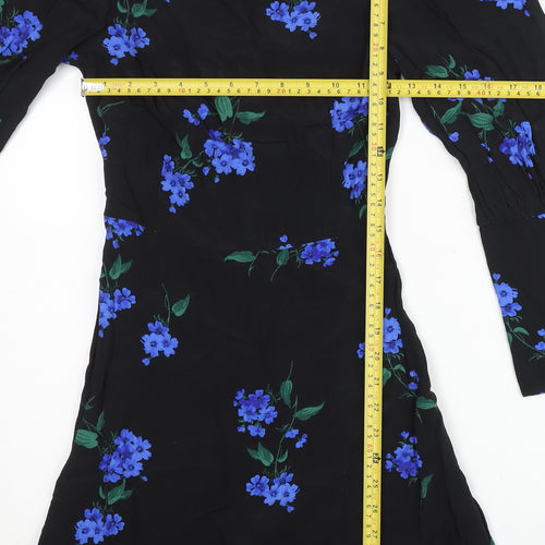 Nobody's Child Women's Black Floral A-Line Viscose Dress Size 6