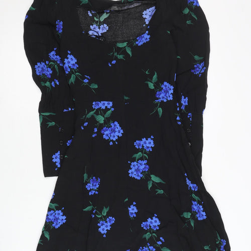 Nobody's Child Women's Black Floral A-Line Viscose Dress Size 6