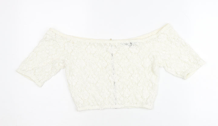 French Connection Women’s Ivory Lace Cropped Off-Shoulder Blouse UK 10