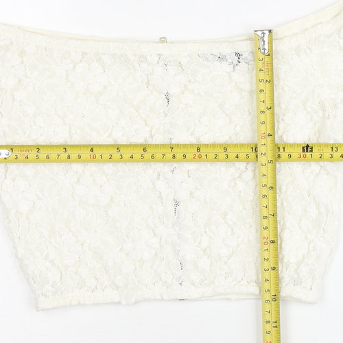 French Connection Women’s Ivory Lace Cropped Off-Shoulder Blouse UK 10