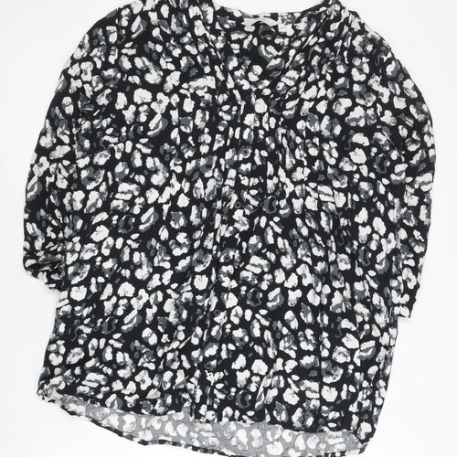ISLE Womens Black Animal Print Viscose Blouse Size 14