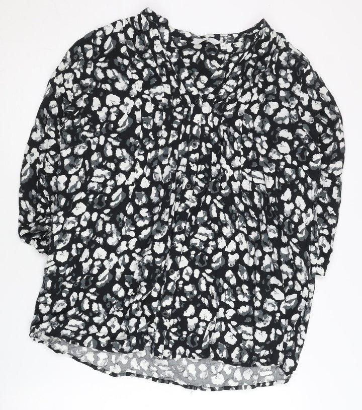 ISLE Womens Black Animal Print Viscose Blouse Size 14