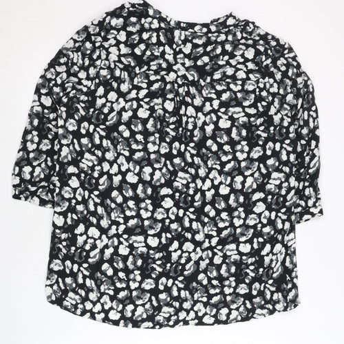 ISLE Womens Black Animal Print Viscose Blouse Size 14