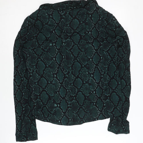 Zara Women Green Animal Print Button-Up Shirt Size 8 Short Sleeve