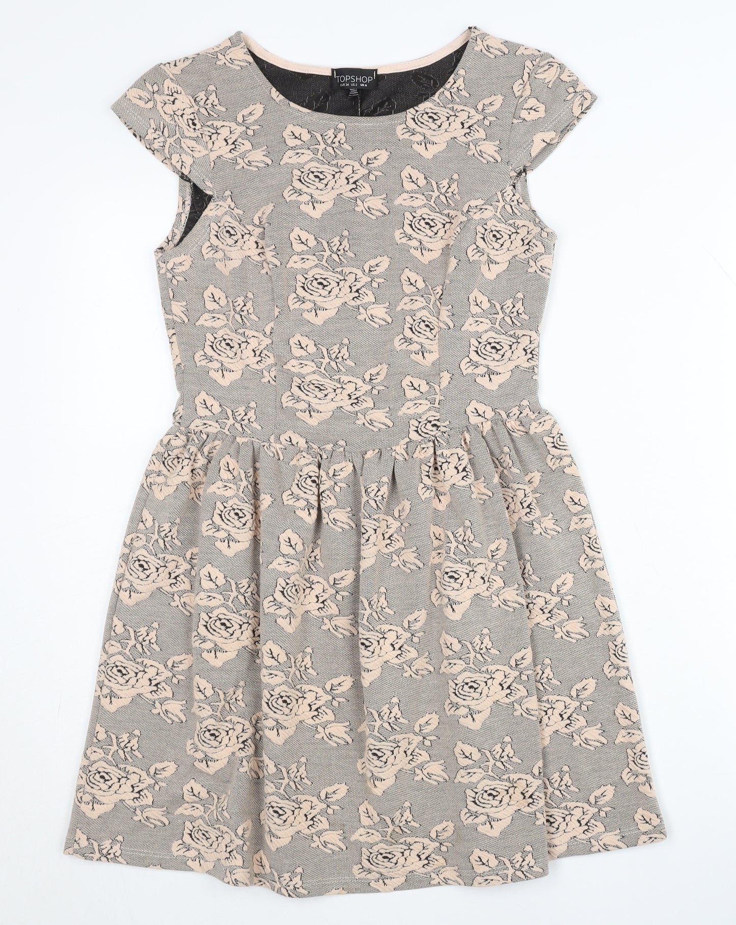 Topshop Women’s Grey Floral Skater Dress UK 6 Short Sleeve