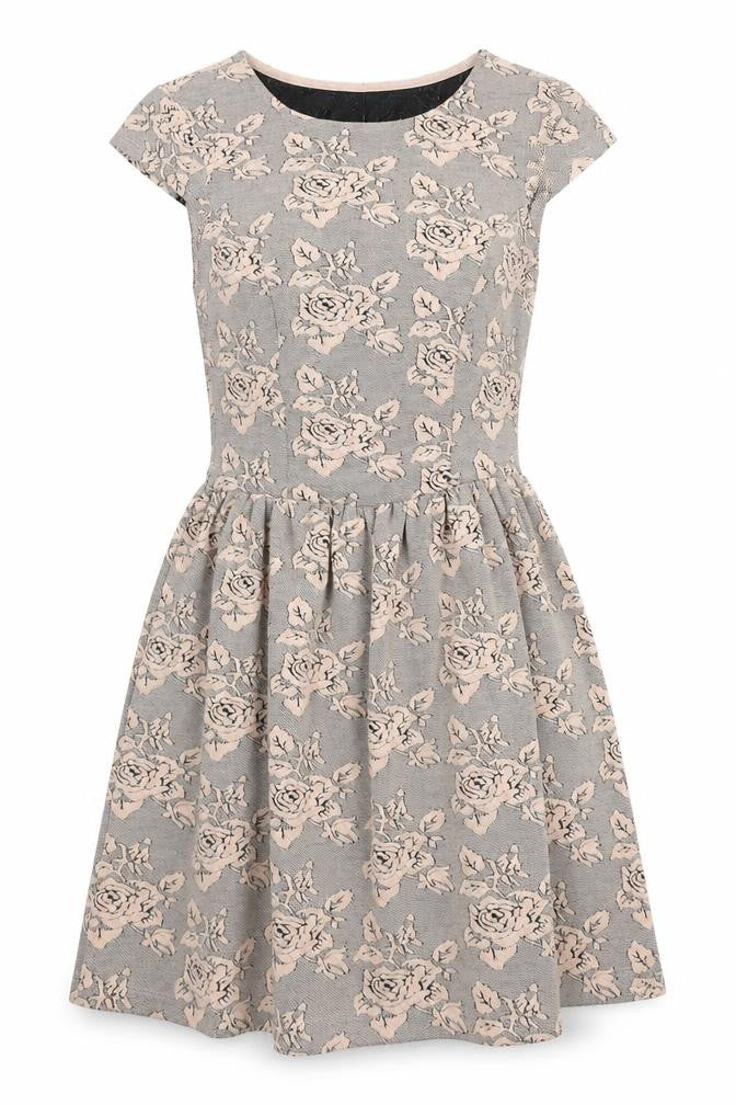 Topshop Women’s Grey Floral Skater Dress UK 6 Short Sleeve