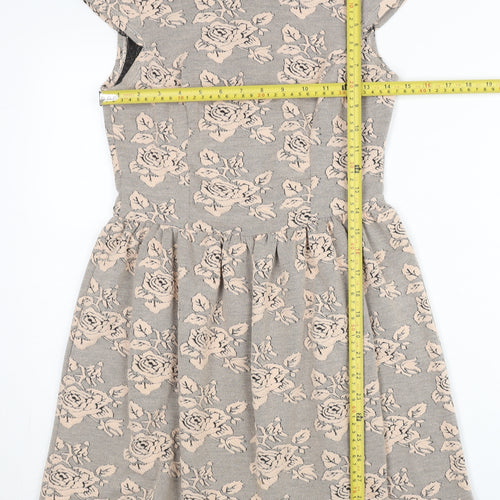 Topshop Women’s Grey Floral Skater Dress UK 6 Short Sleeve