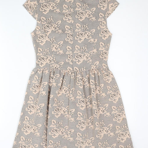 Topshop Women’s Grey Floral Skater Dress UK 6 Short Sleeve