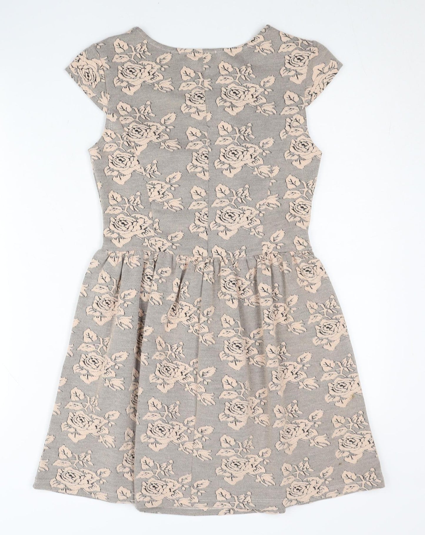 Topshop Women’s Grey Floral Skater Dress UK 6 Short Sleeve