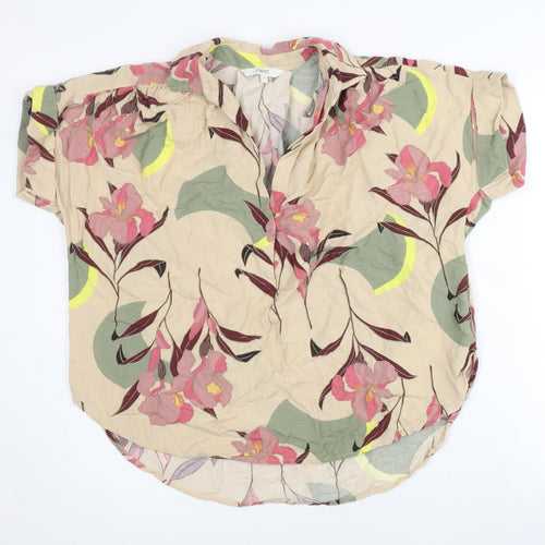 Next Womens Beige Floral Short Sleeve Tunic Blouse UK 8 Viscose Blend