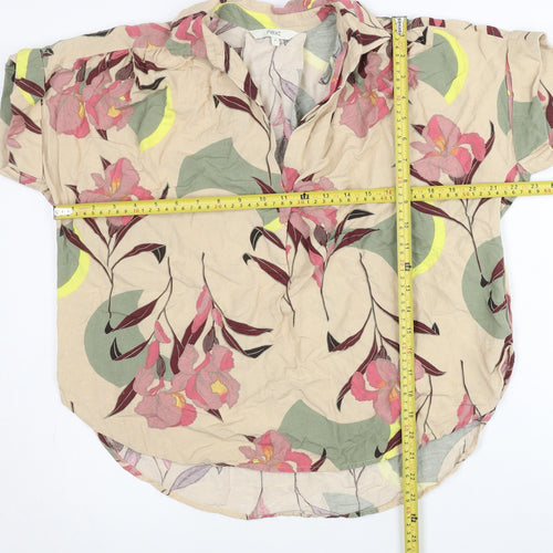 Next Womens Beige Floral Short Sleeve Tunic Blouse UK 8 Viscose Blend