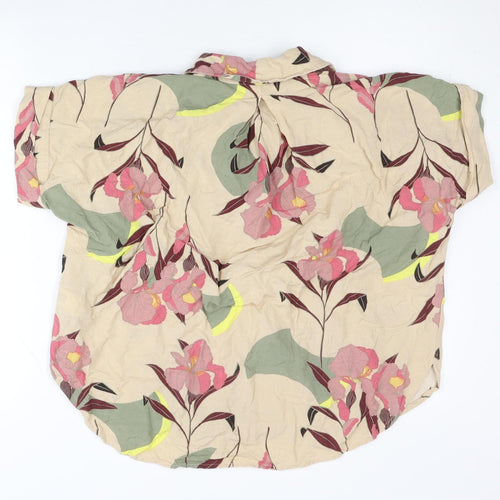 Next Womens Beige Floral Short Sleeve Tunic Blouse UK 8 Viscose Blend
