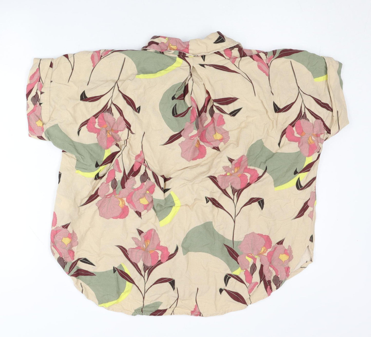 Next Womens Beige Floral Short Sleeve Tunic Blouse UK 8 Viscose Blend