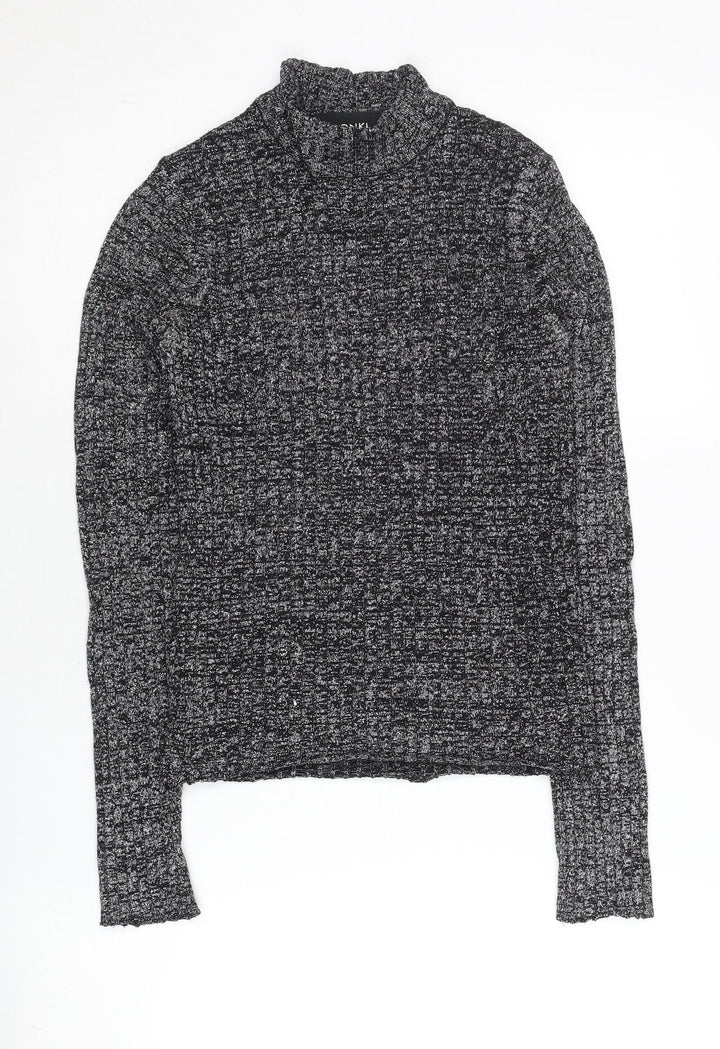 Monki Womens Grey Mock Neck Slim Fit Knit Jumper Size S