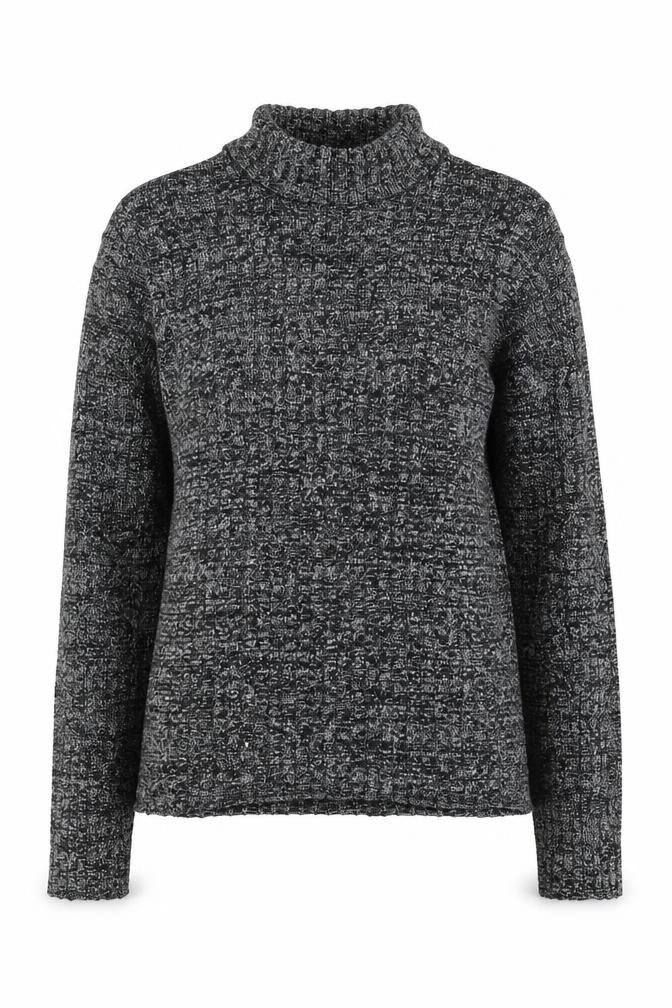 Front view of Monki women’s grey mock neck slim fit knit jumper, size S
