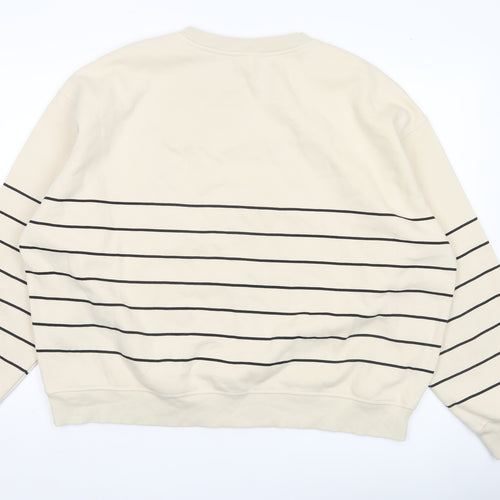 H&M Women’s Beige Striped Sweatshirt Size 14 Relaxed Fit Crew Neck