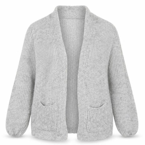 Yida Women’s Grey XL Chunky Knit Open Cardigan with Pockets