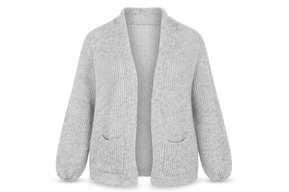 Yida Women’s Grey XL Chunky Knit Open Cardigan with Pockets