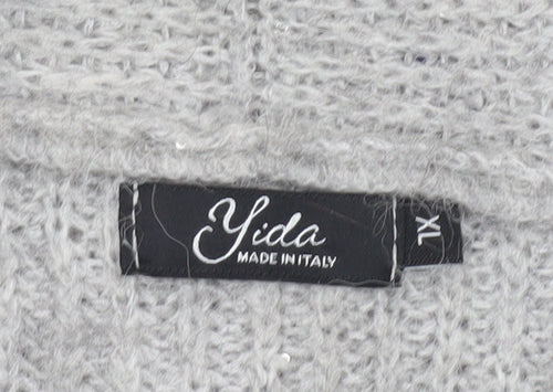 Yida Women’s Grey XL Chunky Knit Open Cardigan with Pockets