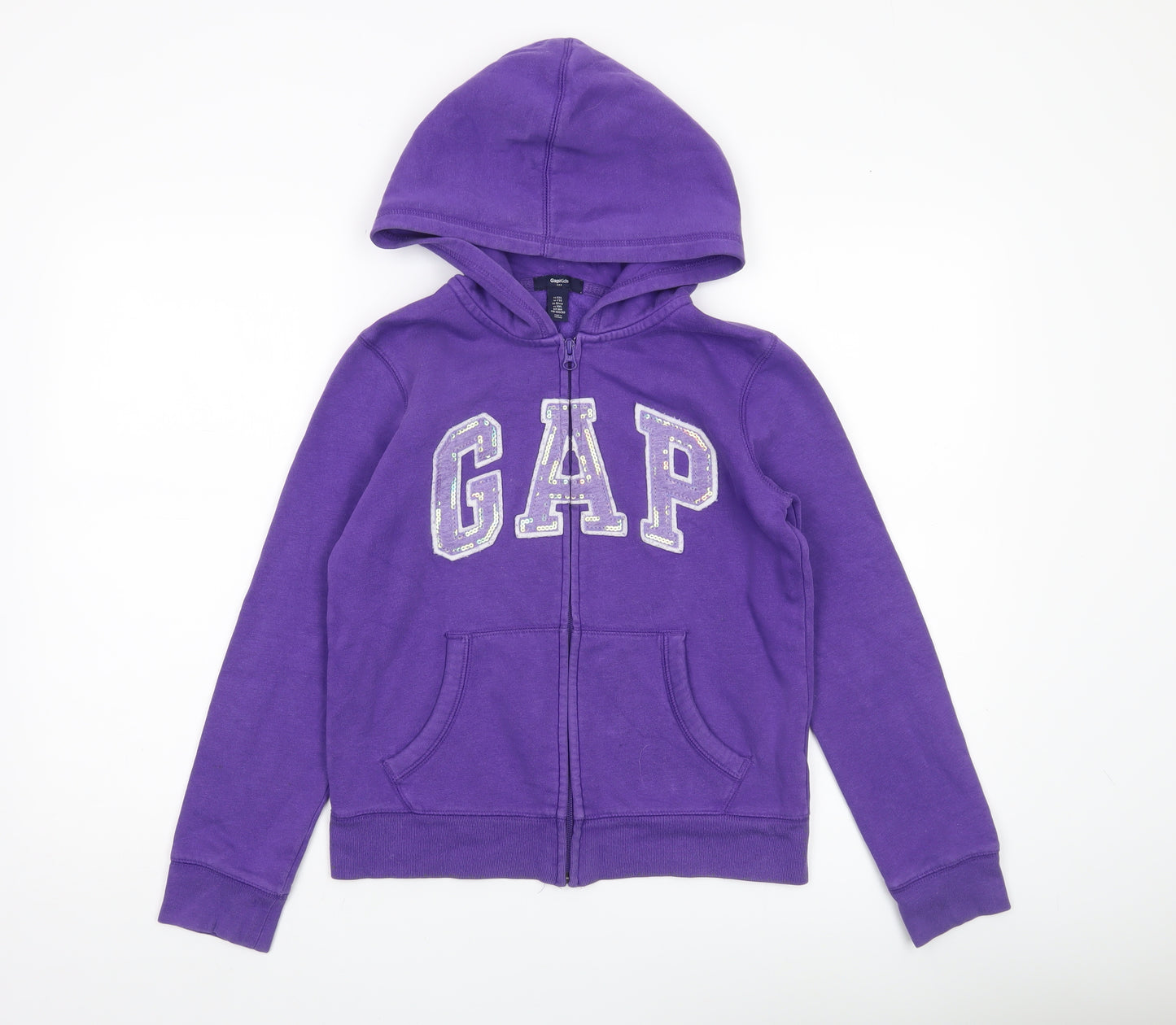 GAP Kids Girls Purple Sequin Logo Full Zip Hoodie Age 13 Years