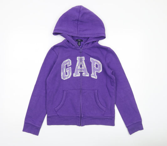 GAP Kids Girls Purple Sequin Logo Full Zip Hoodie Age 13 Years