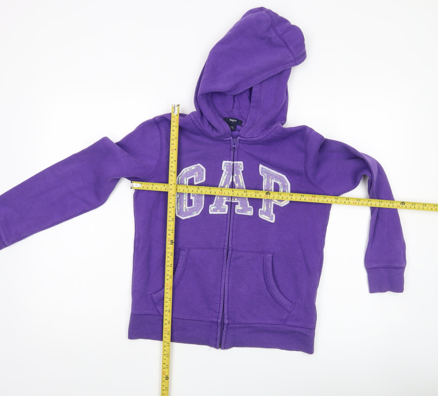 GAP Kids Girls Purple Sequin Logo Full Zip Hoodie Age 13 Years
