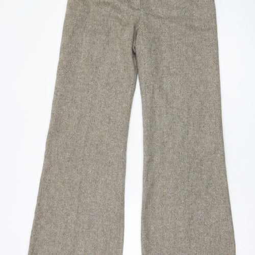Great Plains Women’s Beige Herringbone Wool Silk Wide-Leg Trousers Size 10